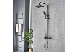 Plumbsys Rectangular Conjunto de Ducha Termostática ，Negra Sistema de Ducha Termostática，Ducha de Lluvia Superior de 10In