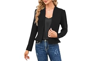 YesPerfect Damen Blazer Langarm Jacke Puffärmeln Elegante Blazerjacke Slim Einfarbig Büro Bolero Jacke (Verpackung MEHRWEG)