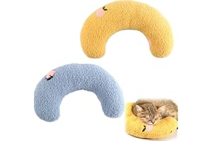 BNOYONERAS Kissen für Katzen Hunde U-förmiges Kissen zum Schlafen 2 Stück Waschbar Plüschiges Haustierkissen mit Hochdichter Baumwolle für Kopf, Nacken- und Rückenstütze - Maschinenwaschbar, (Blau, Gelb)