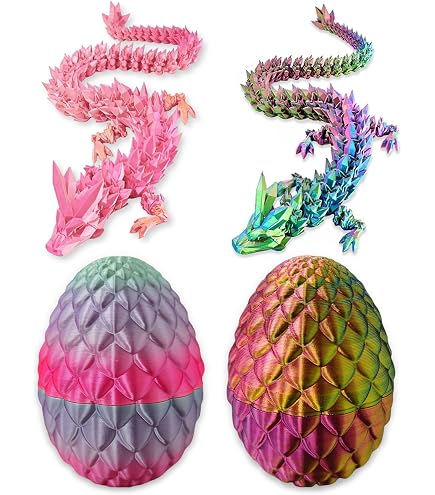 Œuf De Dragon Impression 3D - 2 Figurines Articulées Avec Œufs - Décoration Fantasy Pour Bureau Ou Enfants