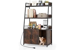 COSTWAY Szafka dla kota z regałem na książki, stacja ładująca, 3 poziomy, mata do drapania, wejście, kuweta dla kotów, psów, zwierząt domowych, meble dla kotów do wnętrz, 80 x 40 x 132 cm (brązowa)