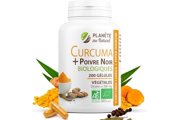 Planète au Naturel Curcuma et Poivre Noir Bio 300mg - 200 gélules végétales