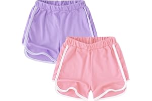 GENTABY Mädchen Shorts Baumwolle Kinder Gym Kurze Hose Athletisch mit Sommer Sport Running Shorts Jungen Schwarz Grau Rosa Lila 2 Pack Tanzen 4-12 Jahre Mädchen Gym Shorts.