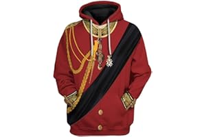 UYECOS Historical Hoodie Revolutionary War Uniform Costume 3D Printed Army Jacket Halloween Costume