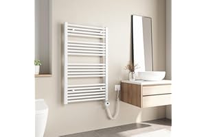Heilmetz Termoarredo Elettrico Bagno 1000x600mm, Scaldasalviette Elettrico Bagno con Temperatura Regolabile, Termostato Intelligente, Radiatore Elettrico Basso Consumo da Parete Verticale, Bianco