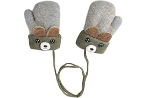 IEASEY Moufles d'hiver pour Bébé 0 à 3 ans Enfant Garçon Fille Moufles Tricot Ours Gants avec Corde Epais Chaud Mitaines avec Doublure Polaire Thermique Isolées Neige Temps Froid Bambin Gants pour enfants