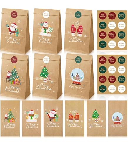 Simpeak 24 Pack Boîtes Cadeaux De Noël En Papier Kraft, Sac Cadeau Noël
