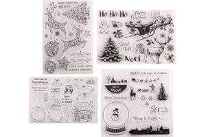 ‎FOLANVOFF Silikonstempel Weihnachten, 4 Blätter Clear Stamp Weihnachten, Frohe Weihnachten Stempel, Silikonstempel Winter, Clear Stempel Set für DIY Bullet Journal Scrapbooking Fotoalbum Weihnachten Stempelset