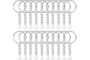 AIOUNIYA Schlüsselanhänger mit kette 20 Stück 25mm Schlüsselring set Schlüsselring mit kette offene Binderinge Schlüsselring Ring Bastel Set für Schlüssel Schmuckherstellung (Silber-20pcs)