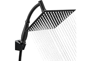 SIEYESCITY Black Shower Head and Hose, Big Shower Head Set for High Pressure Shower Replacement, Universal Showers Head with 1.5m Hose and Bracket, Shower Hose and Head with Wall Mount Holder