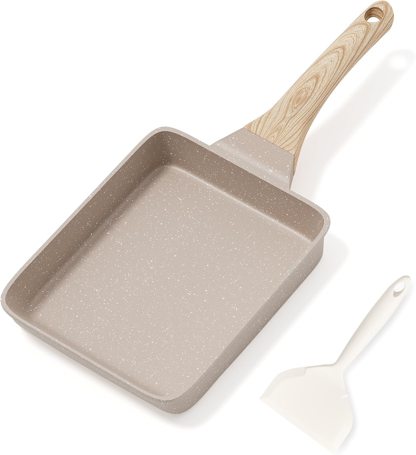 RIOVARM Antiadherente Tamagoyaki Sartén para Tortilla y Huevos, Revestimiento de Granito, Pequeña sin PFOA, para Panqueques y Camping