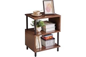 Aibiju Tavolino, Comodino in Stile Industriale, Comodino in Legno, Tavolino Moderno per Divano per Soggiorno/Camera da Letto/Piccolo Spazio, Gambe Marrone+Nere, YD-TM152LW