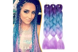 Silk-co 60cm (Confezione da 3)-Treccine Africane Extension 3 Pezzi Capelli Finti per Treccia Extension Trecce Lunghe Braiding Hair–Viola Scuro a Cielo Blu a Viola Chiarissimo