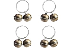 BEEJOY 4 Sets Dog Cat Collar Bells, Loud Metal Anti-Lost Training Vintage Brass Crisp Tracking Charm Pendant with Split Key Rings Durable Bronze Small Pet Tracker Bells for Cats Dogs Collars Pets Harness