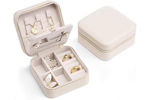 Vlando Small Faux Leather Travel Jewellery Box Organizer Display Storage Case for Rings Earrings Necklace with Mirror