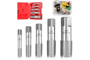 GWAEPU Lot de 5 tarauds à tube BSP : 1/8", 1/4", 3/8", 1/2", 3/4" - Outil de réparation pour tuyaux métalliques avec boîte de rangement
