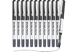 EYEYE Black Rollerball Pens 12 Pack, 0.7mm Medium Point Roller Ball Pen Quick Dry, Liquid Ink Pens Fine Point Smooth Writing Pens for Journaling, Note Taking, School, Office Supplies