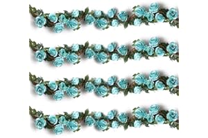 KSNNRSNG Künstlich Rosen Blumengirlande Kunstblumen Seidenblumen Blumen Rose Girlande Hängend Rebe für Zuhause Wand Hochzeit Bogen Anordnung Dekoration (2 Stücke, Blau)
