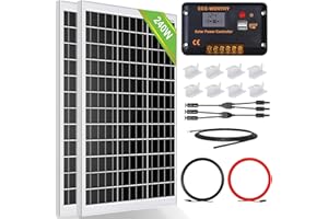 ECO-WORTHY 240W Kit Pannello Solaire Sistemi Off-Grid: 2 * 120 Pannello Fotovoltaico Monocristallini + 30A LCD Regolatore di Carica+ 5M Cavo solare per Camper,Campeggio,Famiglia