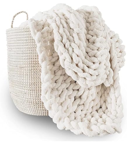 Bigacogo Grobstrick-Decke 102x102 Cm – Handgestrickter Chenille-Überwurf, Weich & Kuschelig Für Sofa & Bett