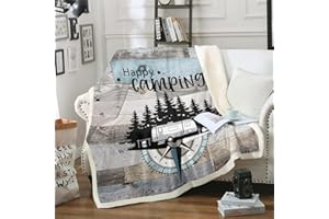 HOMEWISH RV 150 x 200 cm Fleece Blanket for Children - Compass Design Sherpa, Rustic Farmhouse Wooden Board Plush in Black, Blue, Grey