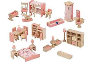 URBN-TOYS Children Wooden Doll House Furniture Gift Toy Sets (One Of Each)