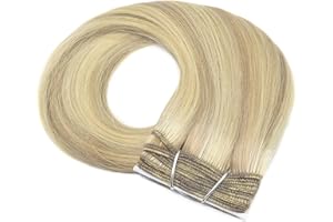 HAPPYQUEEN 100g -12" 14" 16" 18" 20" 22" 24" 26"- Full Head Remy Human Hair Weaves/wefts for Sew in or Glue in- Grade AAA-Multi-Colours (22", 18/613 Ash Blonde/Bleach Blonde Mix)