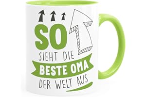 ‎MOONWORKS Moonworks® Kaffee-Tasse Geschenk Spruch so sieht die/der beste Oma/Opa/Mama/Papa der Welt aus Pfeil Geschenkidee Eltern Großeltern Beste Oma inner-hellgrün Keramik-Tasse