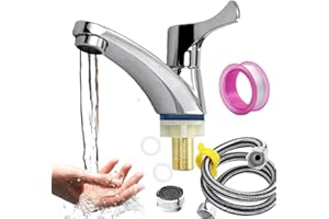 GD HUA Robinet D'eau Froide Simple avec Bec Filtrant, Robinet D'eau Froide pour Toilettes Invités avec Flexible de Raccordement de 60 cm, pour Salle de Bain, Bar, Cuisine