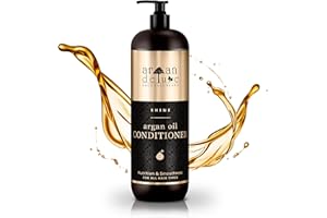 Après-shampooing Argan Deluxe pour femme et homme – Après-shampooing à l’huile d’argan pour cheveux secs, abîmés, lisses et bouclés – Soin capillaire à l’huile d’argan du Maroc – 1000 ml