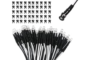 Lyeteung 50 Pièces 3mm 12V Diode LED Pré-Câblée Lumière, Blanc, Diode Électroluminescente avec Câble 20cm + 50 Pièces 3mm Plastique Support LED