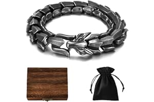 Fandao Bracelet Viking Nordique Pour Homme, Bracelet en Acier Inoxydable Squelette Dragon, Ouroboros, Motard, Cycliste, Bracelet Lourd Antistatique