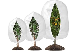 FAMIROSA Voile Hivernage Plante Exterieur, Lot de 3 Housse D'hivernage pour Plantes avec Cordon de Serrage et Zipper, Housse de Protection pour Plantes Réutilisable Résistant pour Olivier Palmier
