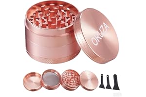 ORUZA Herb Grinder, Aluminium Spice Grinder with Pollen Catcher and Magnetic Top, Portable Grinder for Dry Herb and Spice Rose Gold (50mm)