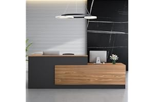 HELIOSRIDER Empfangstheke, Empfangstisch, Einfach Moderner Empfangstresen, L-Förmiger Rezeptionstheke, Schreibtisch mit Theke Empfang, Holzwerkstoff, mit Tastaturschublade, Büromöbel, Ladentheke R-63"/160CM