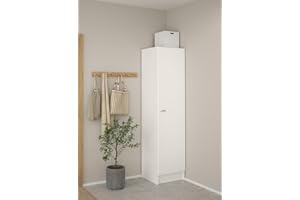 Bissolo Casa Armadio Multiuso MOD. Focus 1 Anta 49,2x47x200 cm Bianco Opaco Laminato 4 Ripiani Regolabili Tubo Appendiabiti.