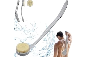 BTideas Back Brush Long Handle for Shower, 20.5'' Bath Scrubber, Exfoliation and Improved Skin Health Elderly with Limited Arm Movement, Disabled, Pregnant Women, Gray, 1.0 Count (BTideas21)