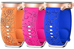 AMSKY 3 sztuki bransoletek z grawerunkiem kwiatowym, kompatybilne z Samsung Galaxy Watch 7/6/5/4 40 mm, 44 mm, Watch 6/4 Classic 43 mm, 47 mm, 42 mm, 46 mm, Watch 5 Pro 45 mm, Watch 3 41 mm, 20 mm,