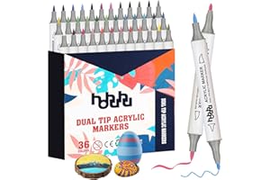 hhhouu 36 Colori Pennarelli Acrilici Doppia Punta, Pennarello Acrilico Punta Fine, Matite Colorate e Pennarelli per Dipingere Sassi, Tessuti, Metallo, Vetro, Legno, Tela, Ceramica, Plastica HO-AP36