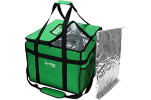 CarreGas Hot Food Delivery Bag Insulated, 38x38x32cm Takeaway Picnic Bags Suitable for Cold and Hot Food, Pizza, Restaurant, Uber Eats Delivery Bag, Grocery Shopping Bag with Divider Green