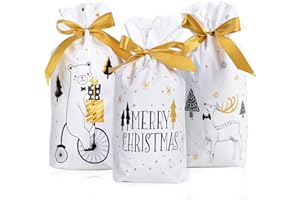 BHGT 30 Stück Weihnachten Geschenkbeutel Geschenktüten mit Kordelzug Weihnachtsgeschenkbeutel mit Kordelzug Weihnachtstüten Süßigkeiten Plastik Tasche für Hochzeit Frohe Weihnachten