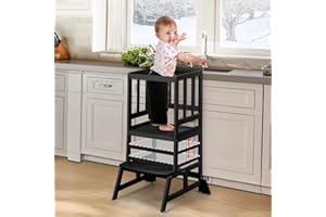 COSYLAND Torre Montessoriana Sicura - Torre Montessoriana Bambini - Learning Tower - Sedia Montessoriana - Tscala montessoriana per bambini - Torretta Montessoriana - torre di apprendimento (Nero)