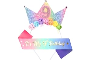 Leixi Headband & Glitter Sash Set for Girl Birthday Decor,Birthday Flower Princess Crown Headband for Girl Outfit