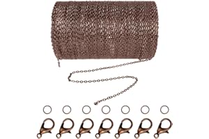 JERBRO 33 Füße Legierung DIY Link Kette ketten Gliederkette Halsketten mit 20 Karabiner Verschlüsse und 30 Sprung Ringe für Schmuck Basteln Herstellung, 1,5 mm (Copper)