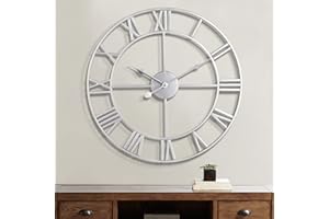 Maxstar Orologi da parete grandi con numeri romani moderni Orologio parete silenzioso in metallo rotondo senza ticchettio per soggiorno Cucina Camera letto Giardino vintage Decor
