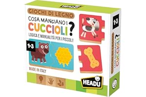 HEADU - Cosa Mangiano i Cuccioli - Logica e Manualità per i piccoli | Gioco Educativo Bambini 2 3 4 Anni - Giochi in Lengo, Attività Didattiche Divertenti, Idea Regalo Scuola Natale, Made in Italy