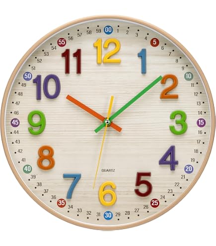 Hama easy learning horloge murale à quartz cercle multicolore, blanc