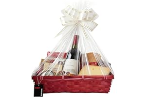 H-Line Christmas Hamper Basket, Rectangular Wicker Gift Baskets, Split Willow Tray, Make Your Own Hampers Kit with Cellophane Wood Shred Bow Set, for Christmas, Parties & Home Decor (Red)