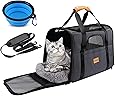 morpilot Hundetasche Transportbox, Atmungsaktive und Faltbare Hundebox, Katzen transportboxen mit Verstellbarem Schultergurt, Katzentransportkäfig mit Abnehmbarer Plüschmatratze + Schüssel