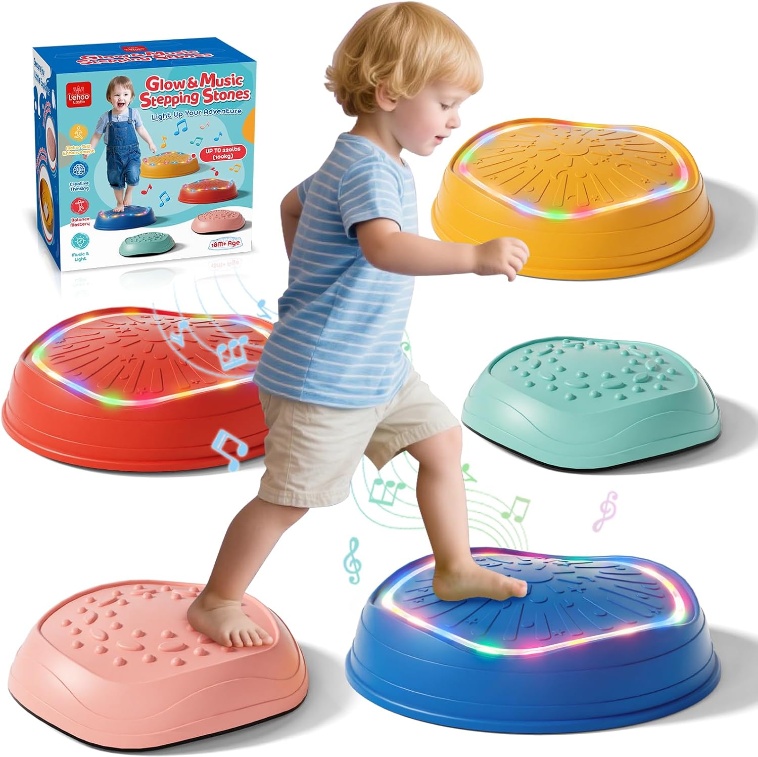 Lehoo Castle Piedras Equilibrio Niños con Luces y Música, Stapelstein Tabla de Equilibrio para Niños, Antideslizante Juguetes para Jardín, Juguetes de Exterior